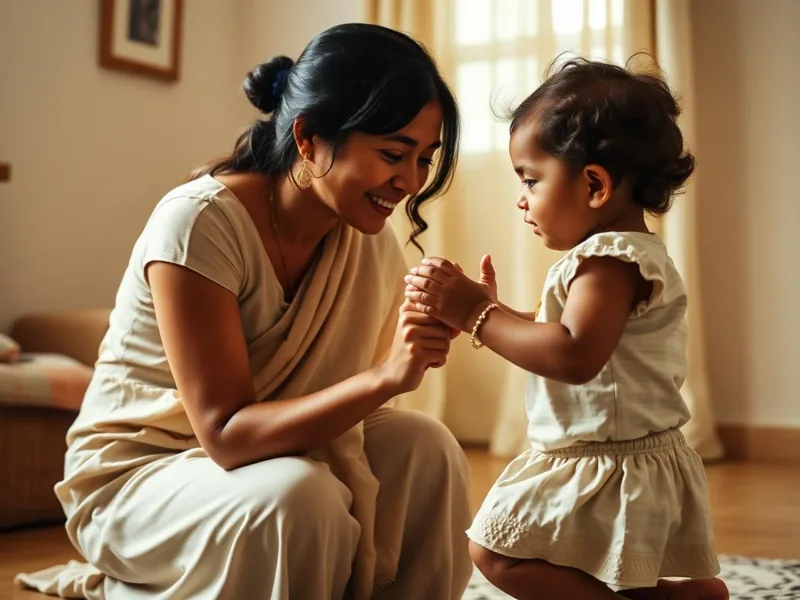 Calm mother eye-to-eye with her child